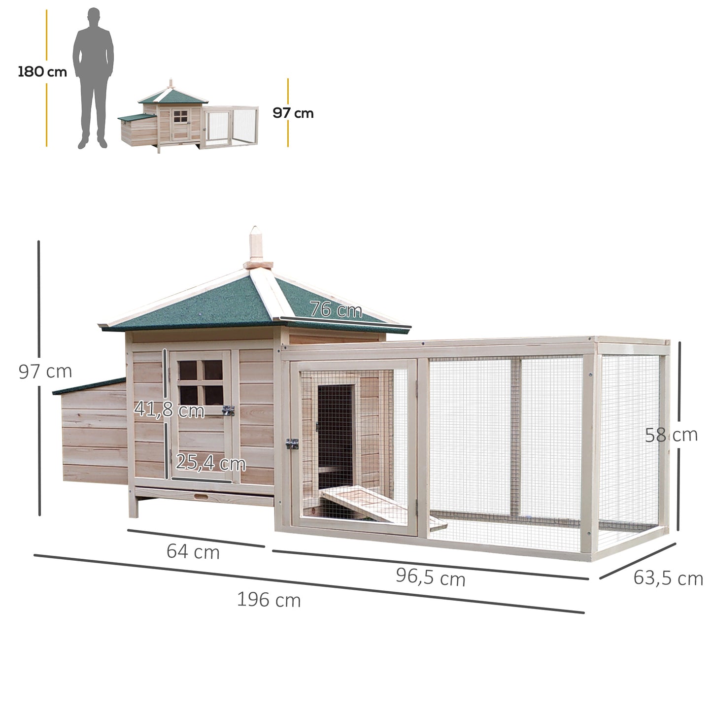 Pawhut Gallinero De Madera Con Caja Nido Espacio Para Correr 196x76x97cm Natural_2