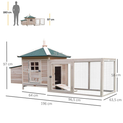 Pawhut Gallinero De Madera Con Caja Nido Espacio Para Correr 196x76x97cm Natural_2