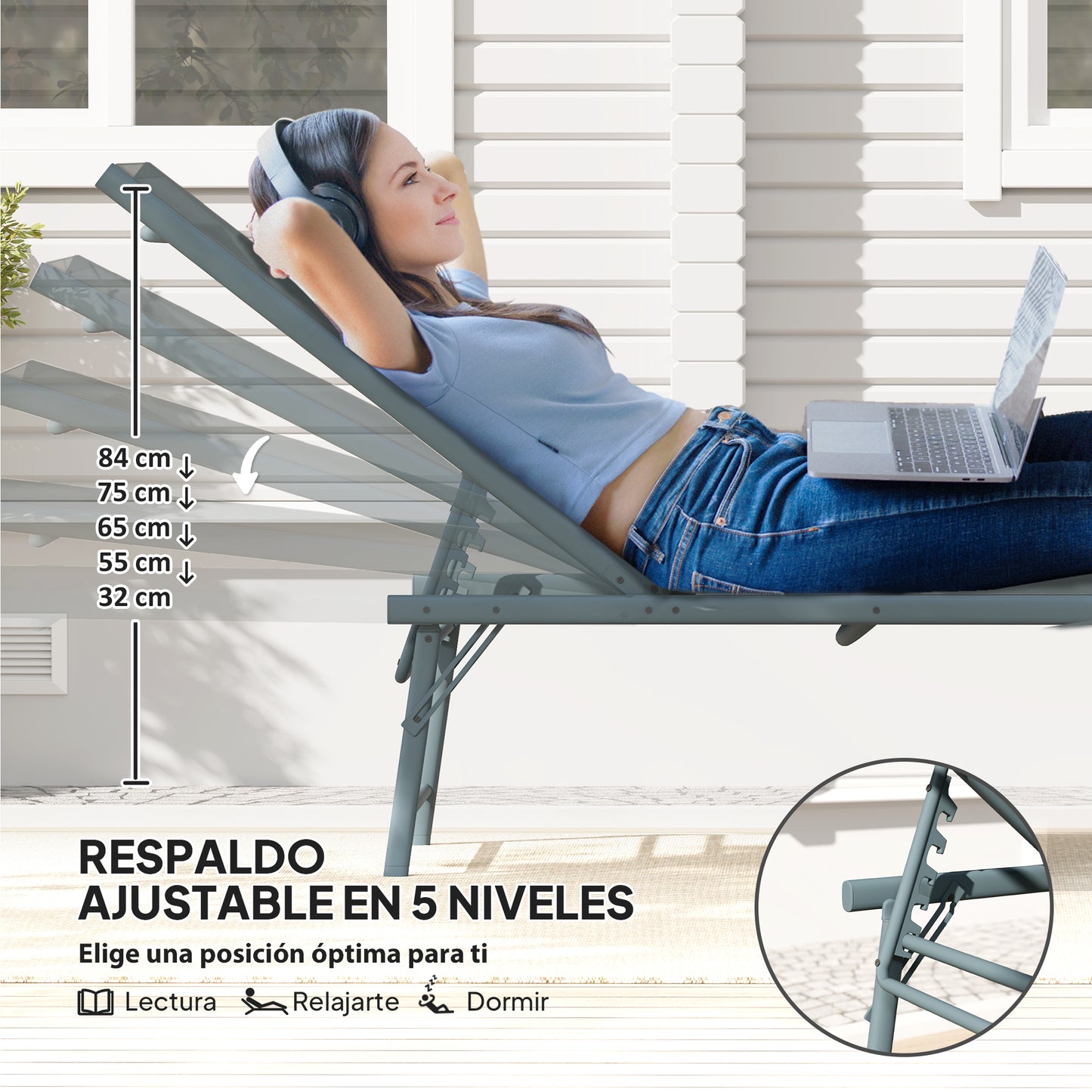 Outsunny Pack De 2 Tumbonas Jardín Exterior 164x54x84 Cm Gris Claro_3