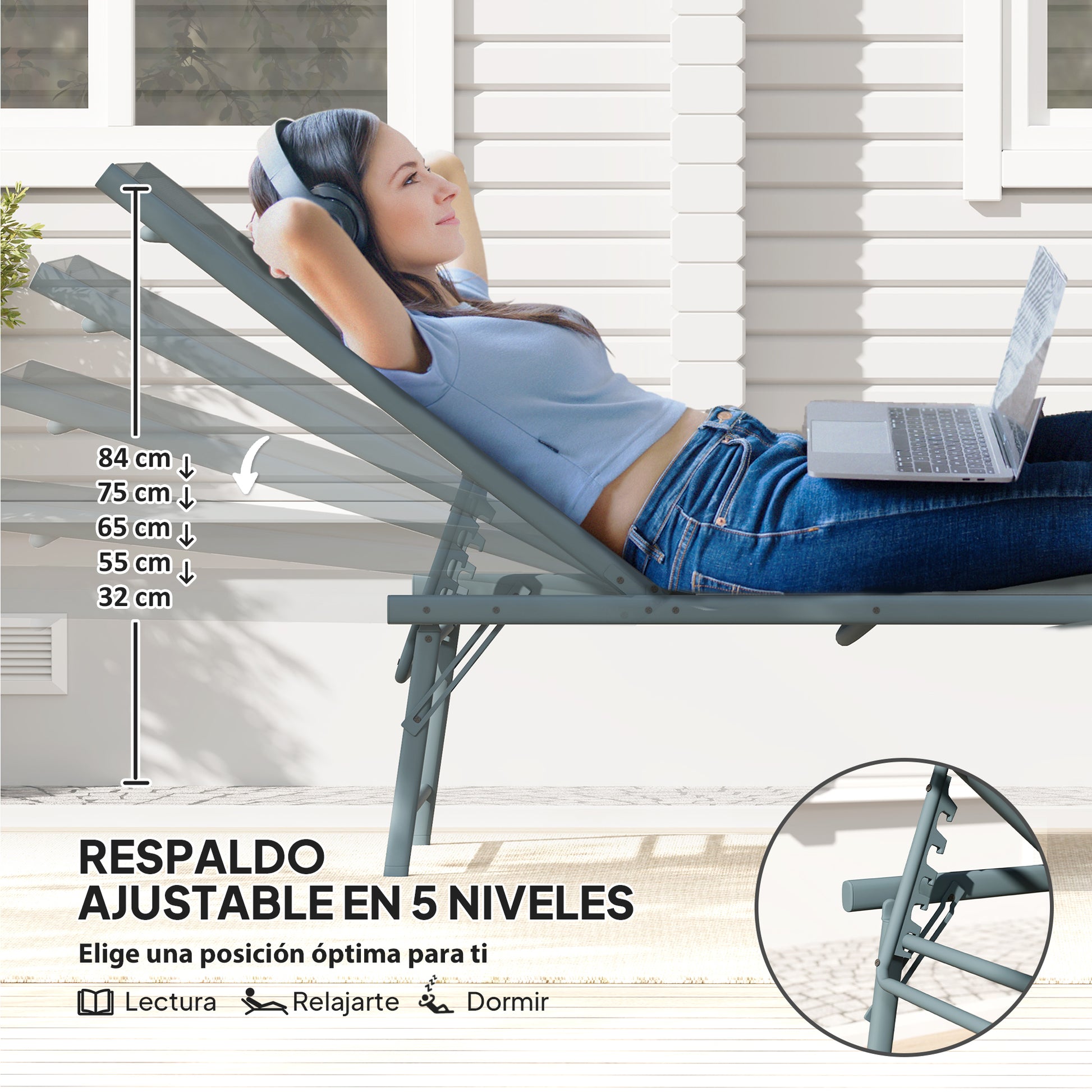 Outsunny Pack De 2 Tumbonas Jardín Exterior 164x54x84 Cm Gris Claro_3