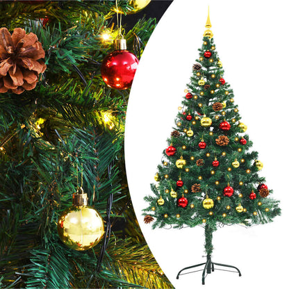 Vidaxl Árbol De Navidad Artificial Con Luces Y Bolas Verde 150 Cm_0