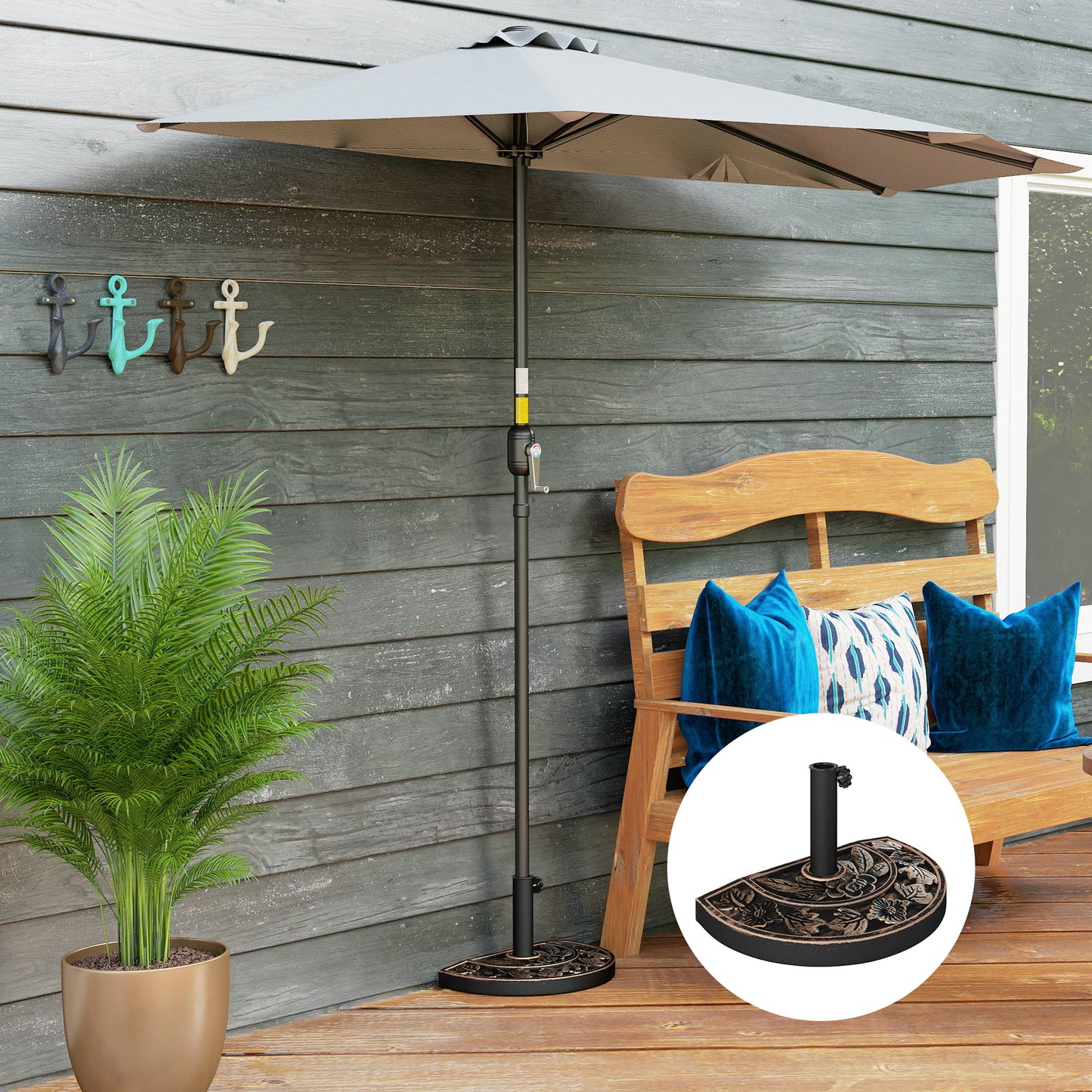 Outsunny Base De Sombrilla Peso 9 Kg En Forma De Semicírculo 50x31x32 Cm Bronce_1