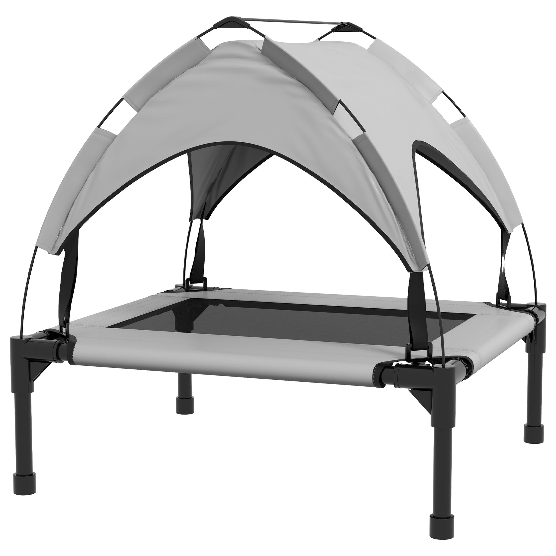 Pawhut Cama Para Perros Elevada Con Toldo Bolsa De Transporte 76x61x69,5 Cm Gris_0