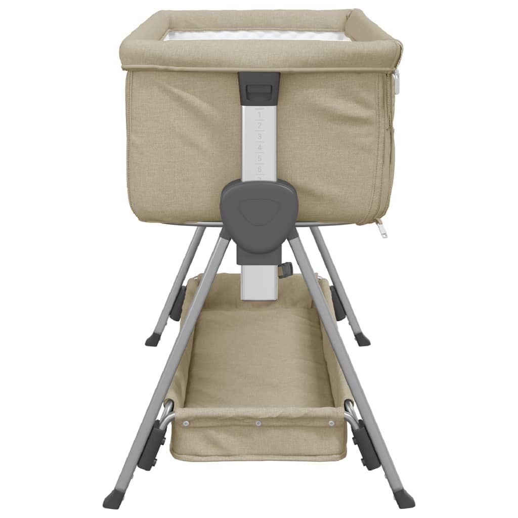 Vidaxl Cuna Con Colchón Tela De Lino Gris Taupe_4