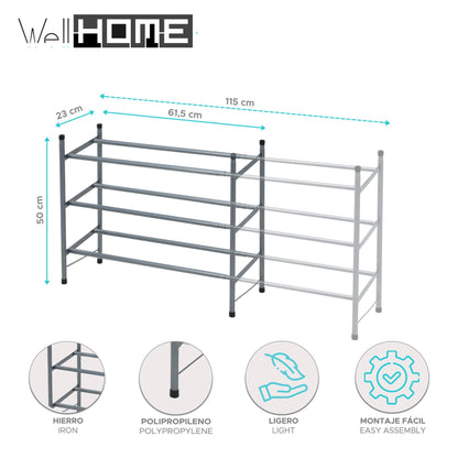Well Home Zapatero Extensible De Hierro Con 3 Baldas Y Pomos De Pp 23x61,5x50cm_1