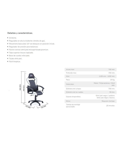 Sillon Giratorio Elevable Gamer R-design En Simil Piel Y Carbono Color Blanco-negro 115-12_2