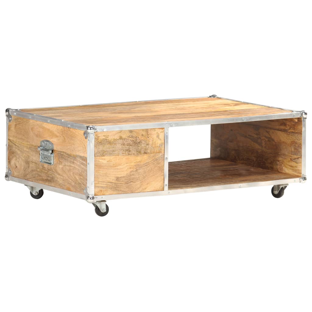Mesa De Centro De Madera Maciza De Mango Rugosa 89x59x33 Cm_2