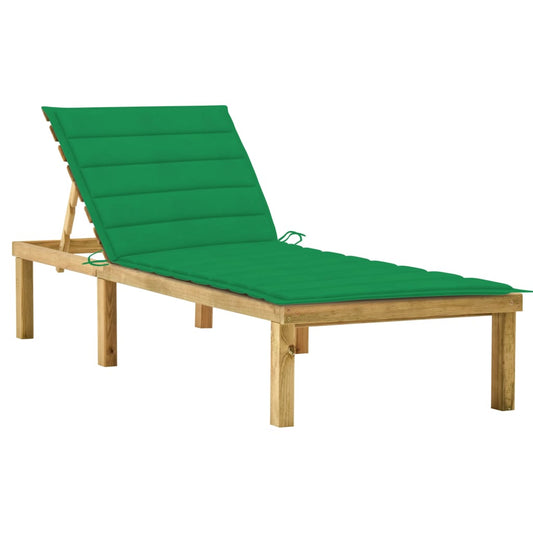 Tumbona Con Cojín Verde Madera De Pino Impregnada_0