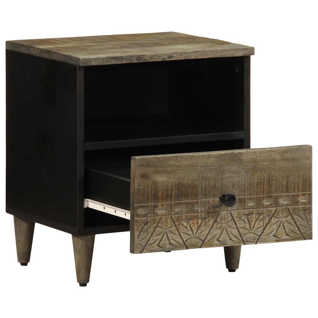 Mesita De Noche De Madera Maciza De Mango Gris Claro 40x33x46cm_1