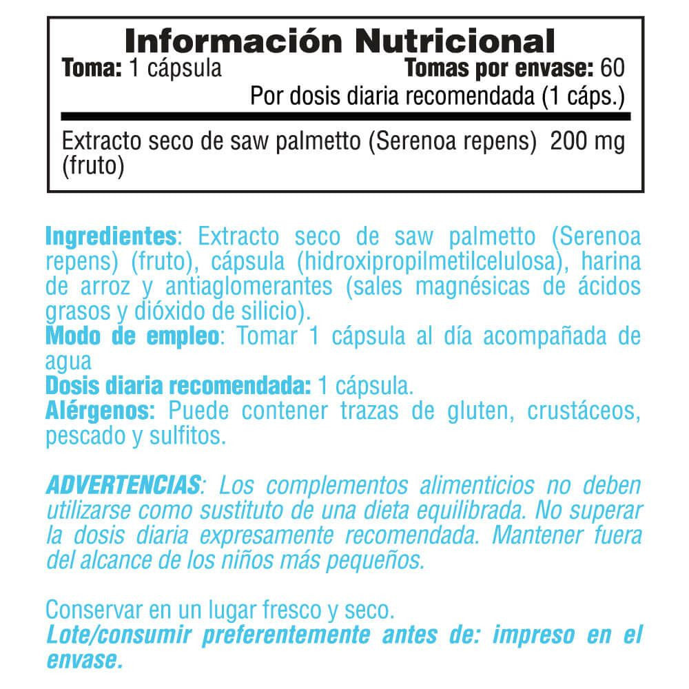 Saw Palmeto 200mg - 60 Cápsulas Vegetales - Prostata - Smart Supplements_5