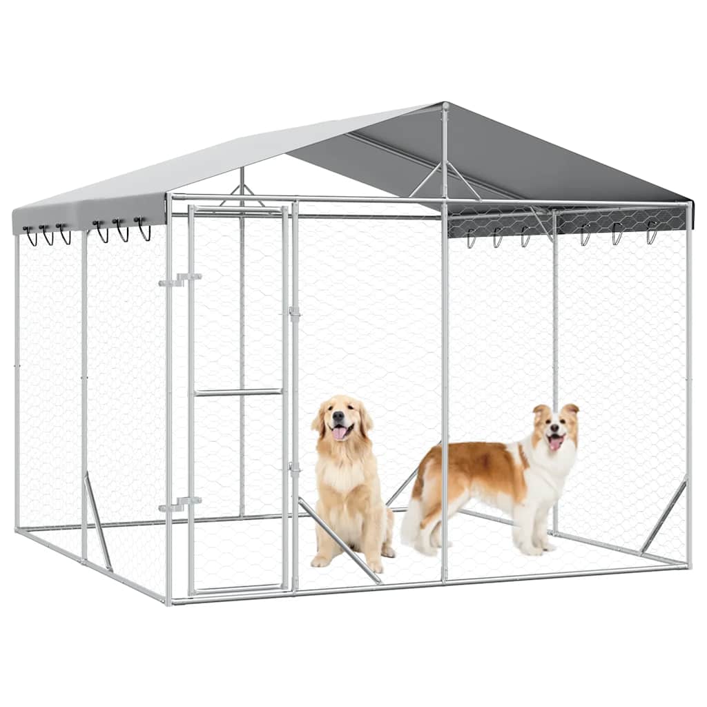 Perrera De Exterior Con Techo Acero Galvanizado Plata 3x3x2,5 M_2