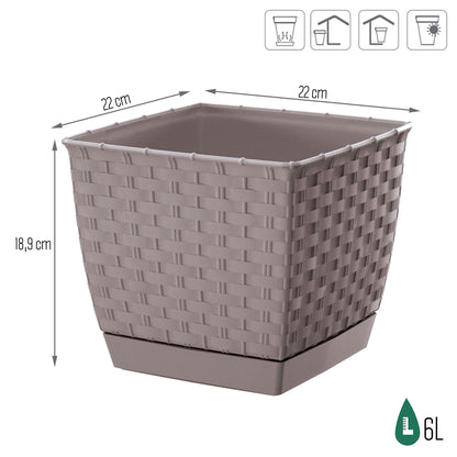 Maceta Ratolla Square 6l., Dimensiones (mm) 220x220x189, Color Mocca_2