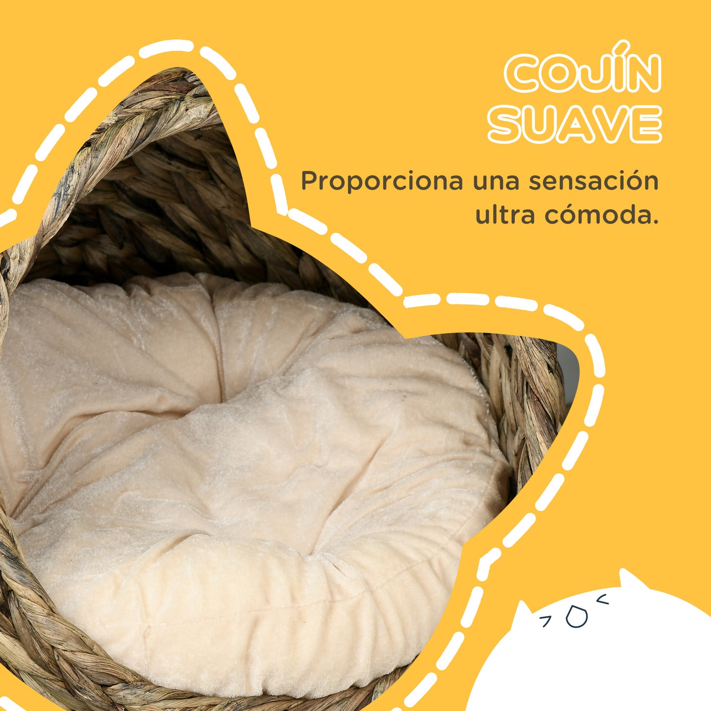 Pawhut Cama Para Gatos De Mimbre Con Cojín Extraíble 40x37x51 Cm Marrón Oscuro_5