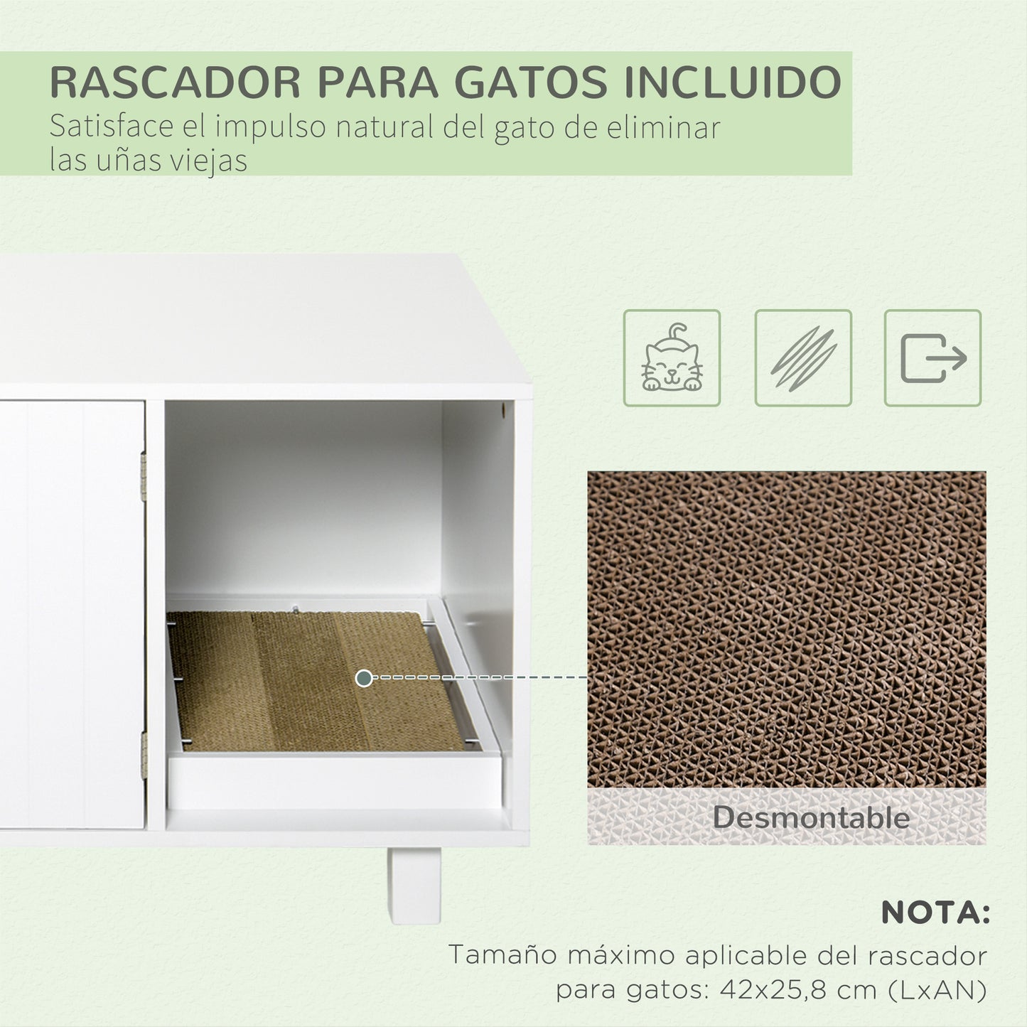 Pawhut Arenero Para Gatos Con Rascador Para Gatos 91x52x50,5 Cm Blanco_5
