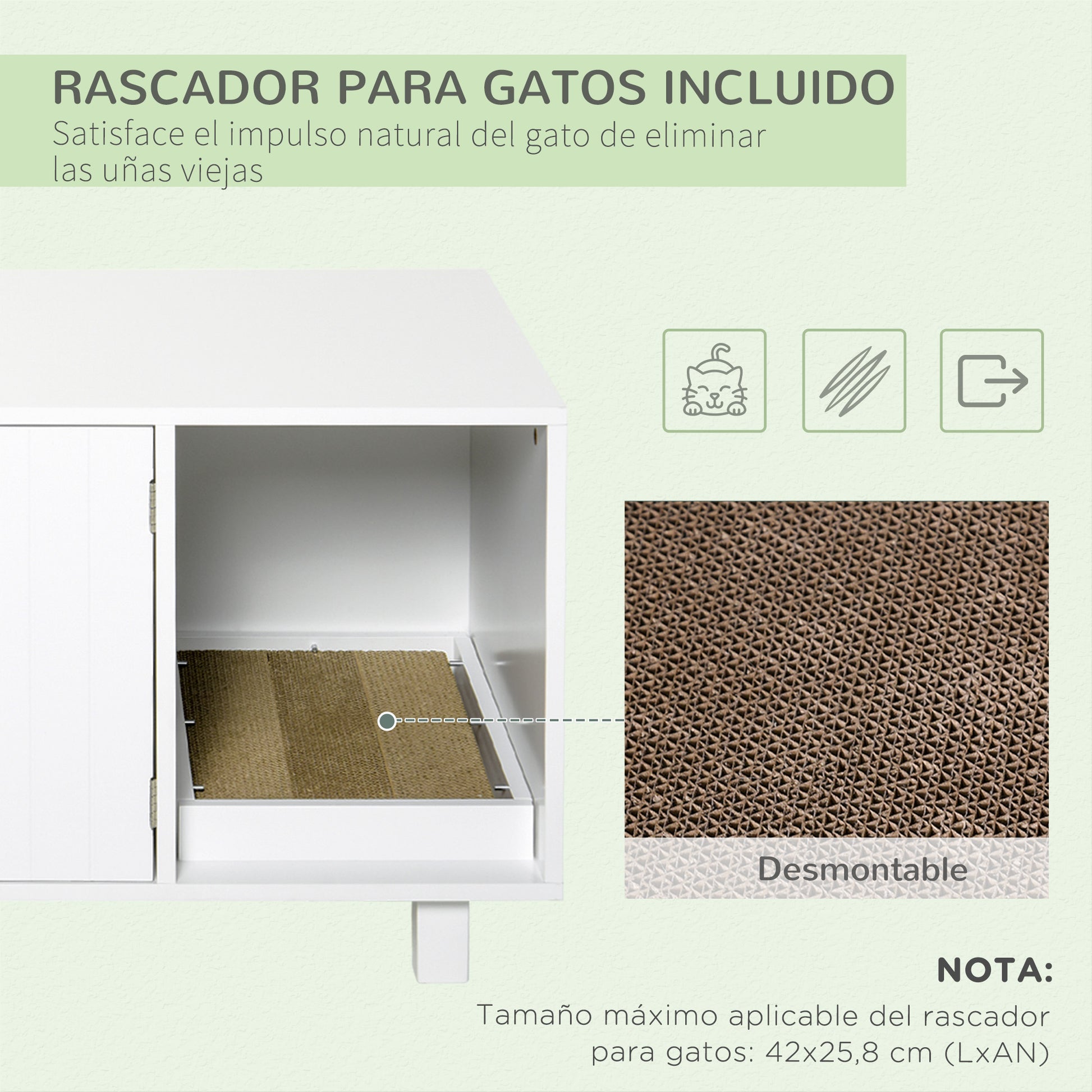 Pawhut Arenero Para Gatos Con Rascador Para Gatos 91x52x50,5 Cm Blanco_5