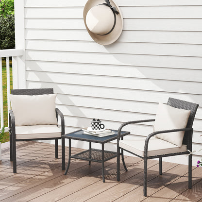 Outsunny Muebles De Jardín Con 2 Sillas Con Cojines Lavables Y Mesa Con Estante_1