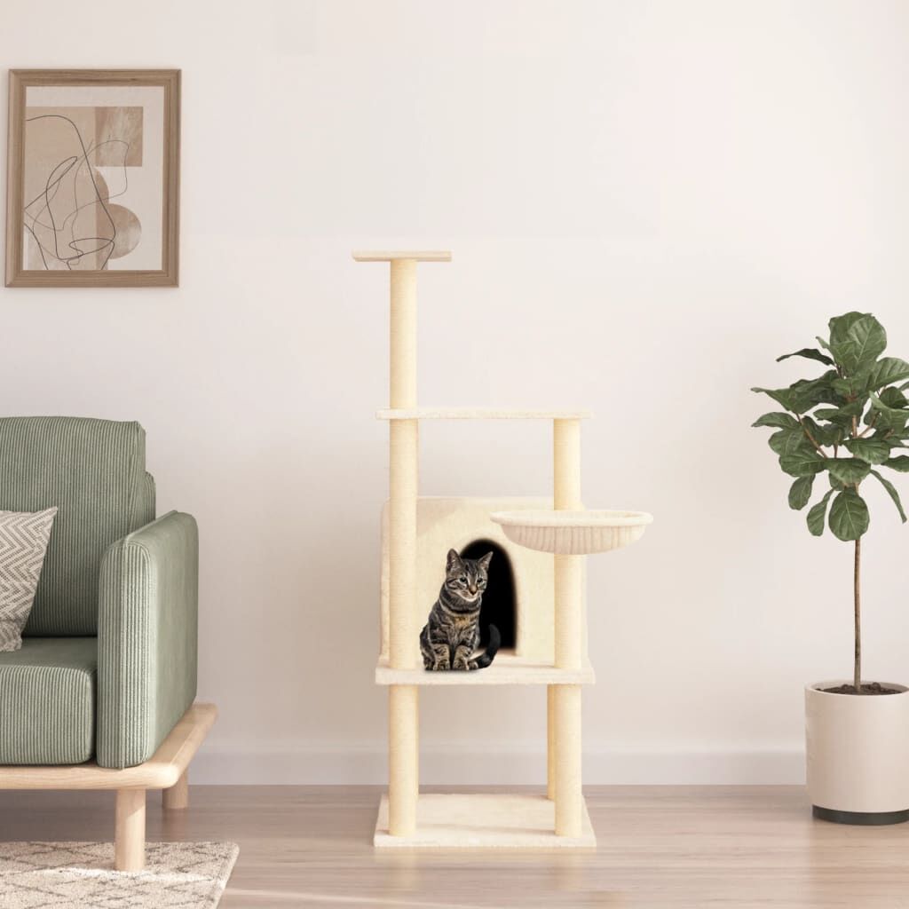 Vidaxl Rascador Para Gatos Con Postes De Sisal Color Crema 132 Cm_1