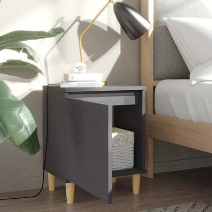 Mesitas De Noche Patas Madera Maciza Gris 2 Uds 40x30x50 Cm_1