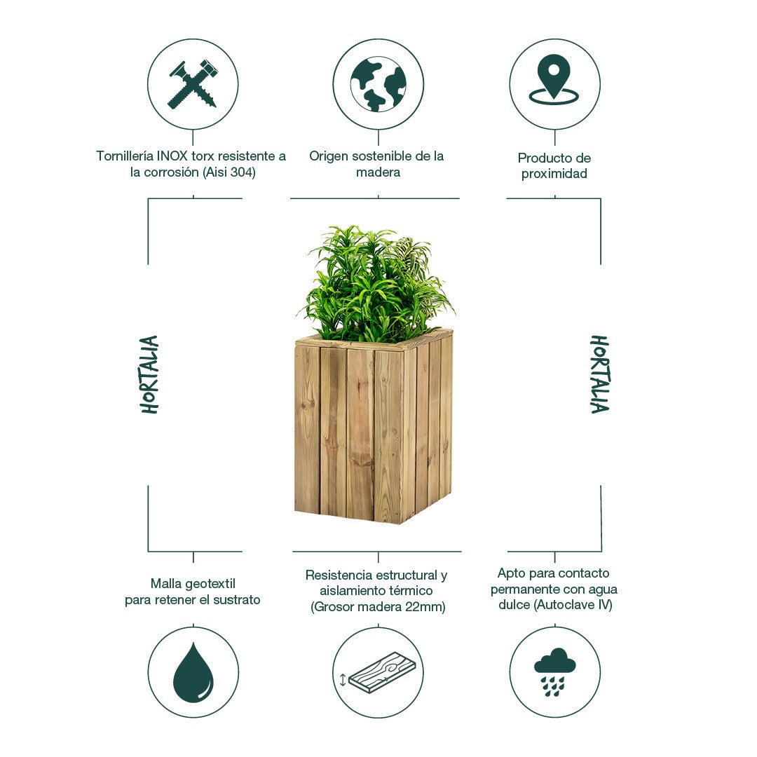 Jardinera De Madera Para Exterior 40x40x60 Cm Atrium Hortalia_2
