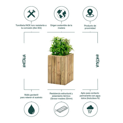 Jardinera De Madera Para Exterior 40x40x60 Cm Atrium Hortalia_2