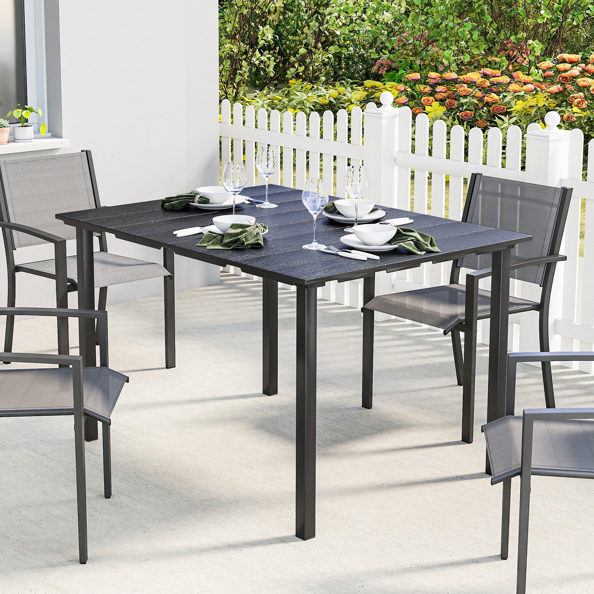 Outsunny Mesa De Comedor De Jardín Rectangular Con Encimera De Hdpe Negro_1