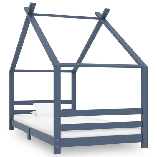 Vidaxl Estructura De Cama Infantil Madera Maciza Pino Gris 90x200 Cm_0