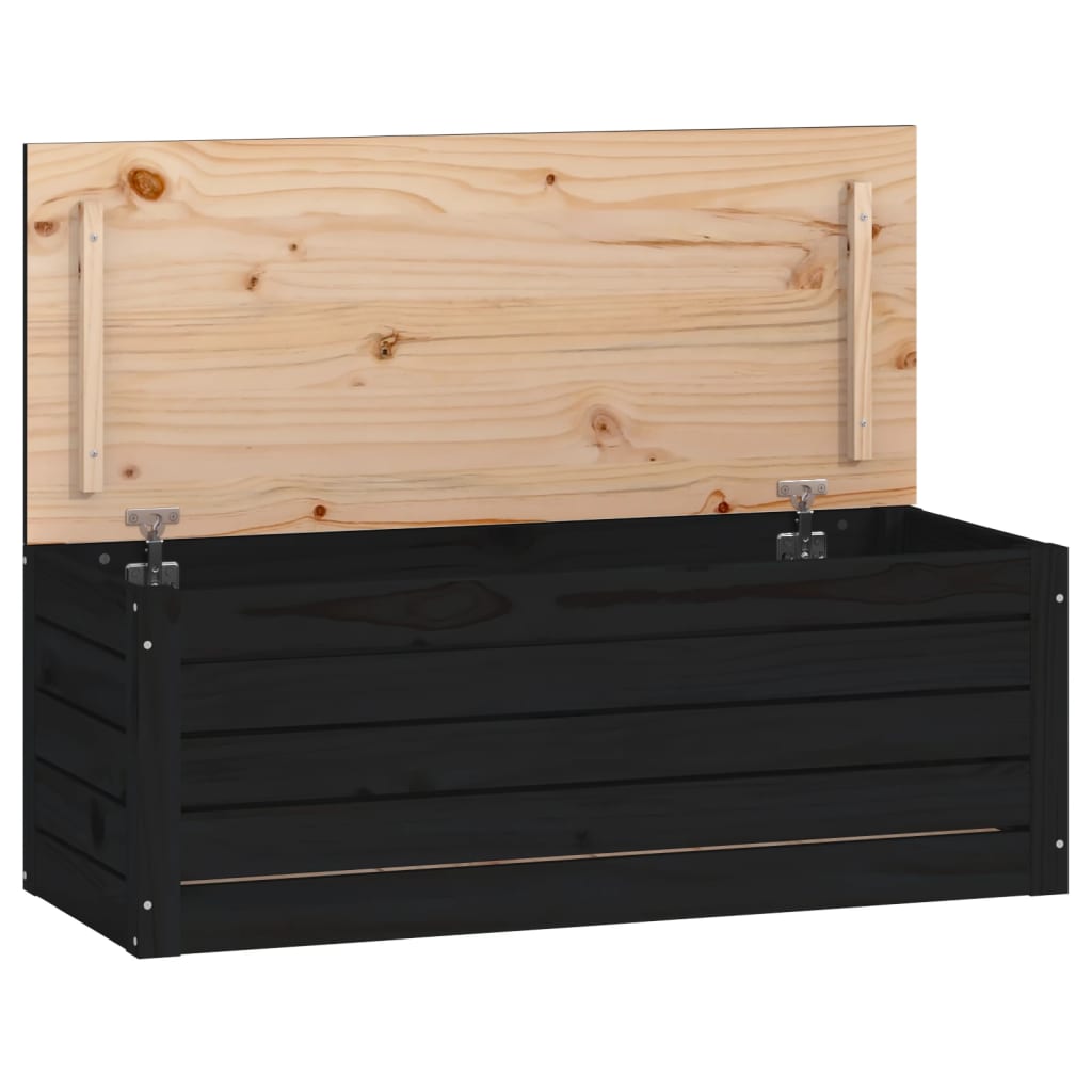 Caja De Almacenaje Madera Maciza De Pino Negro 89x36,5x33 Cm_1