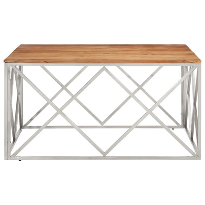 Mesa De Centro Acero Inoxidable Plateado Y Madera Maciza Acacia_1