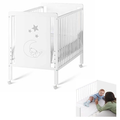 Cuna De Bebé Indi Estilo Nórdico Infantil 120x60cm Blanca Y De Madera De Haya, 5 Alturas De Somier Y 4 Ruedas Con Freno_0
