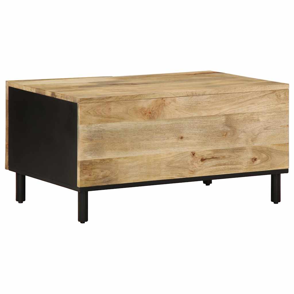 Mesa De Centro Madera Maciza De Mango Rugosa Negro 80x50x40 Cm_3