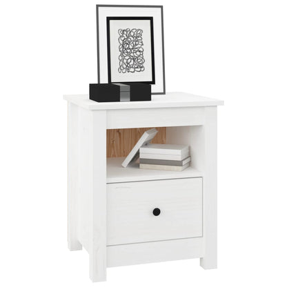 Mesitas De Noche 2 Uds Madera Maciza De Pino Blanco 40x35x49 Cm_2