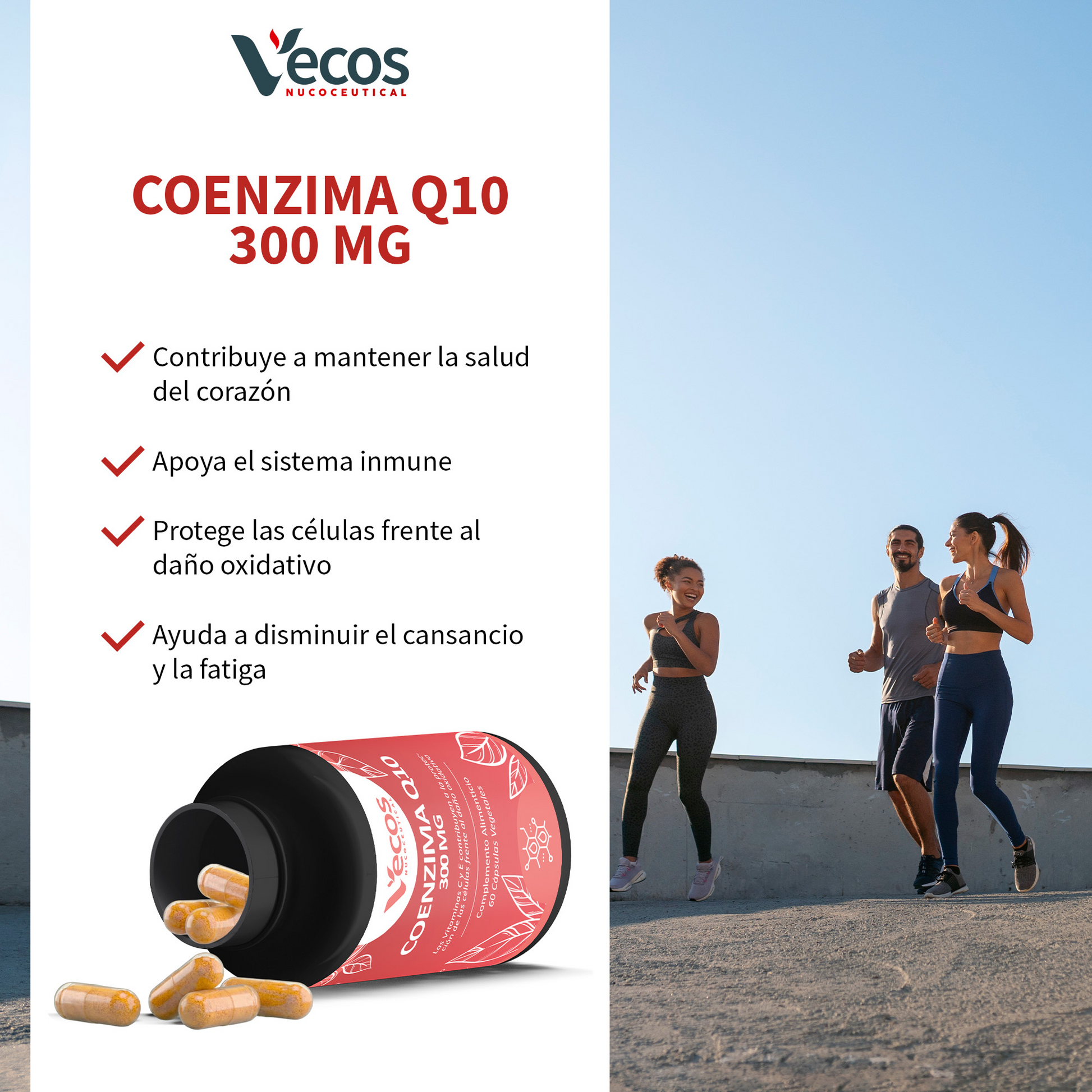 Coenzima Q10 300 Mg Vecos | Rendimiento Físico, Corazon Saludable Y Apoyo Energético_3