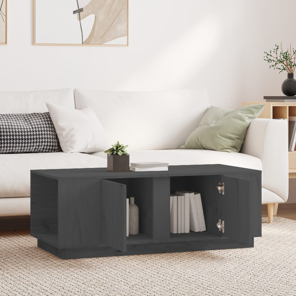 Mesa De Centro De Madera Maciza De Pino Gris 110x50x40 Cm_1
