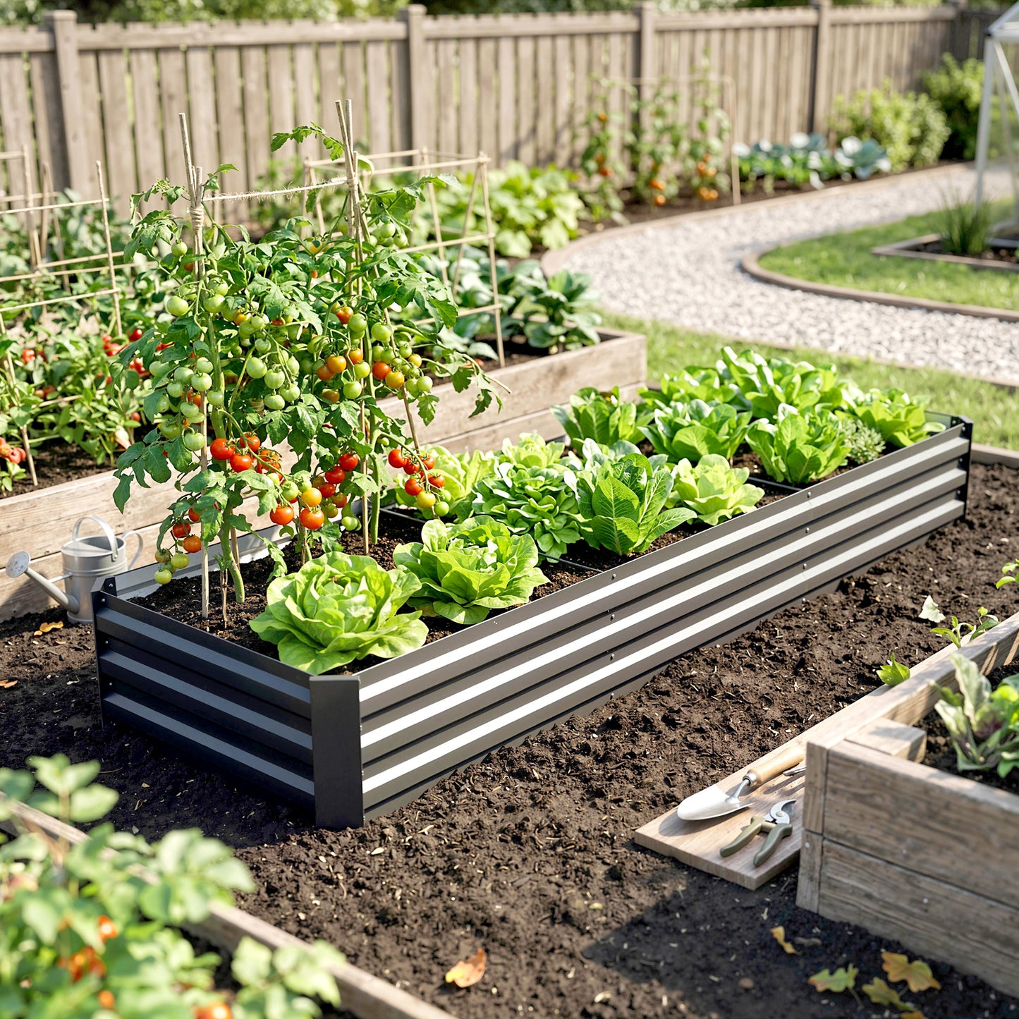 Outsunny Jardinera Exterior Grande Rectangular De Acero Galvanizado 240x60x30 Cm_4