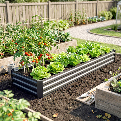 Outsunny Jardinera Exterior Grande Rectangular De Acero Galvanizado 240x60x30 Cm_4