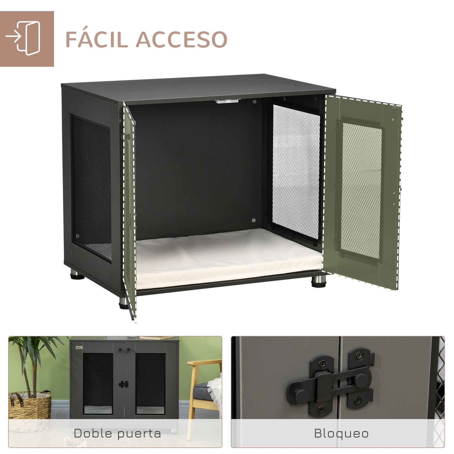 Pawhut Jaula Para Perros Mesa Auxiliar Con 2 Puertas Con Pestillo 80x55x70 Cm_5