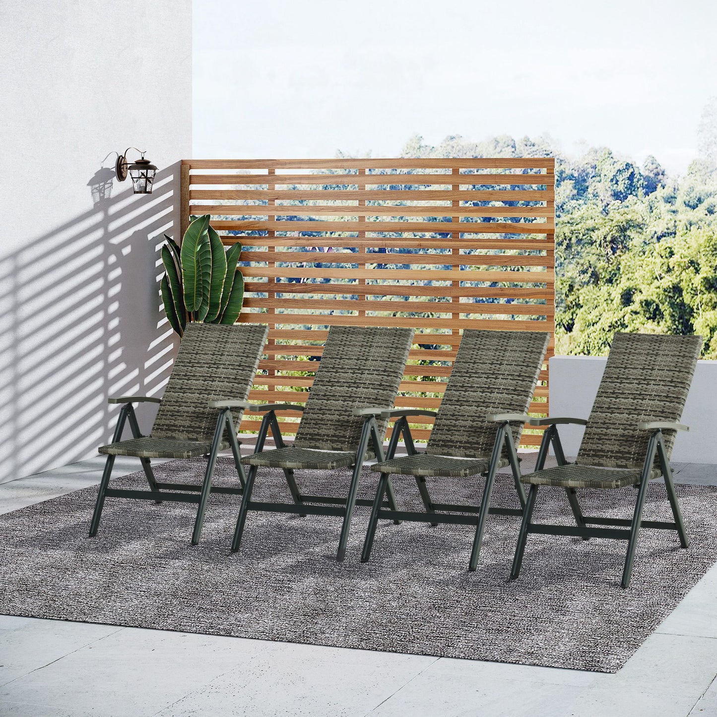 Outsunny Set 4 Sillas Plegable De Ratán Con 5 Posiciones Reclinable 59x68x107cm_1
