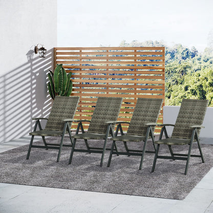 Outsunny Set 4 Sillas Plegable De Ratán Con 5 Posiciones Reclinable 59x68x107cm_1