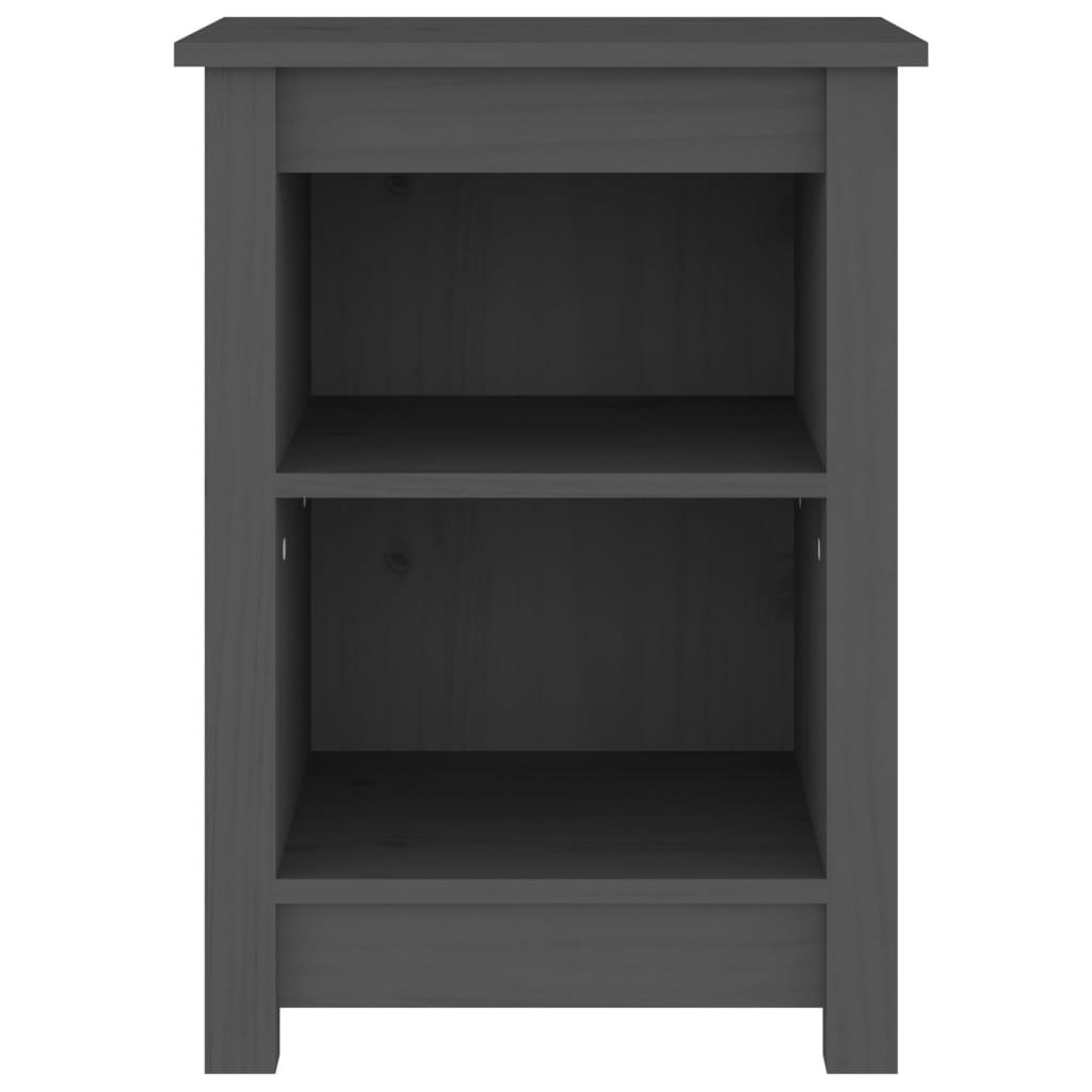 Mesita De Noche Madera Maciza De Pino Gris 40x35x55 Cm_1
