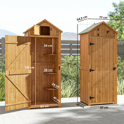 Outsunny Armario De Jardín De Madera Con 3 Estantes 0,3 M² 77x54,2x179cm Natural_2