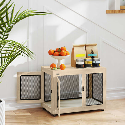 Pawhut Jaula Para Perros De Madera Superficie Mesa De Centro 94x60x71,5cm Roble_1