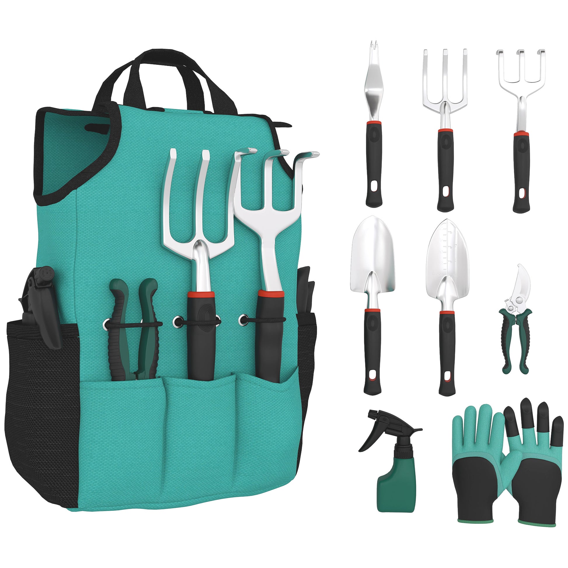 Outsunny Juego De Herramientas Jardinería De 9 Piezas De Aluminio Con Bolsa_0