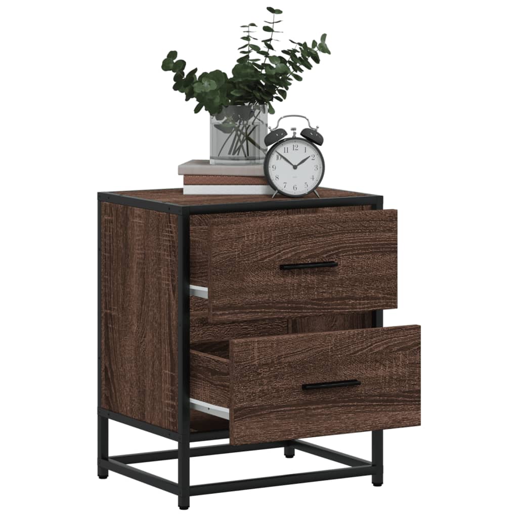 Mesita De Noche Madera De Ingeniería Marrón Roble 40x31x50 Cm_2