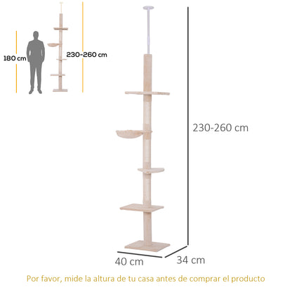 Pawhut Árbol Para Gatos De Suelo A Techo De 230-260 Cm Con Plataformas Beige_2