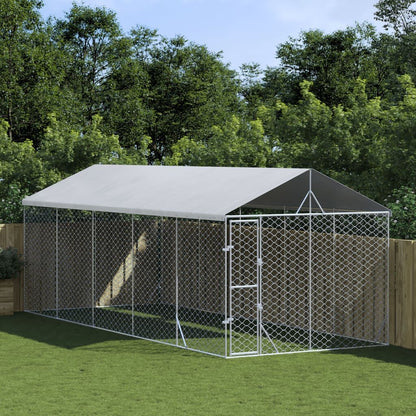 Vidaxl Perrera Exterior Con Techo Acero Galvanizado Plata 3x7,5x2,5 M_1