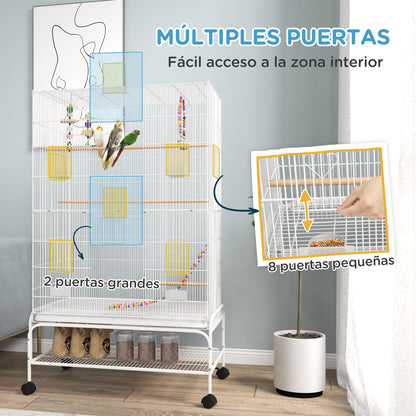 Pawhut Jaula Para Pájaros Con Ruedas Bandeja Extraíble Y Estante Inferior Blanco_3