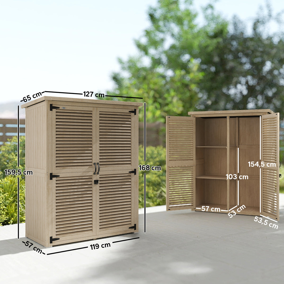 Outsunny Cobertizo De Madera 0,83 M² 127x65x168 Cm Con 2 Puertas Natural_2