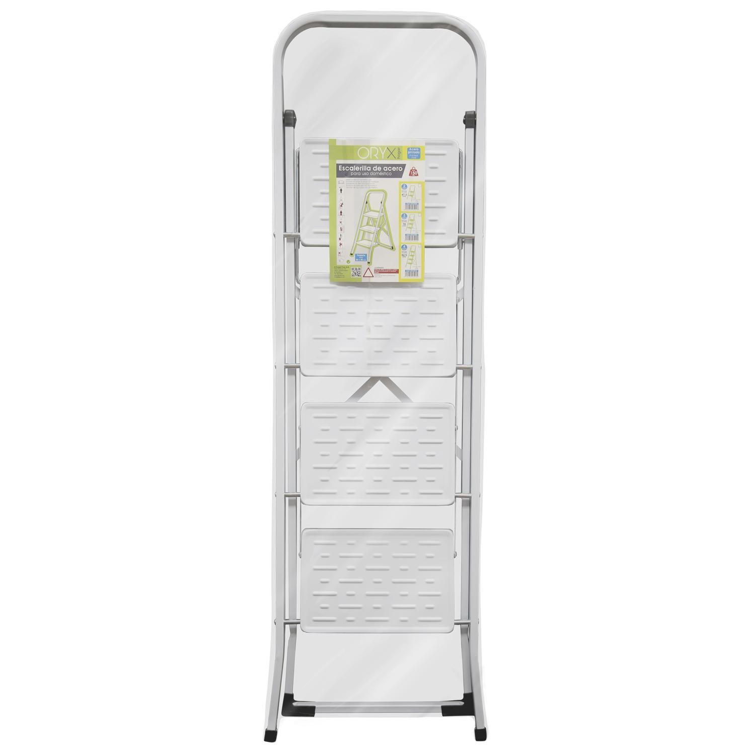 Escalera Domestica Acero 4 Peldaños, Escalerilla Blanca