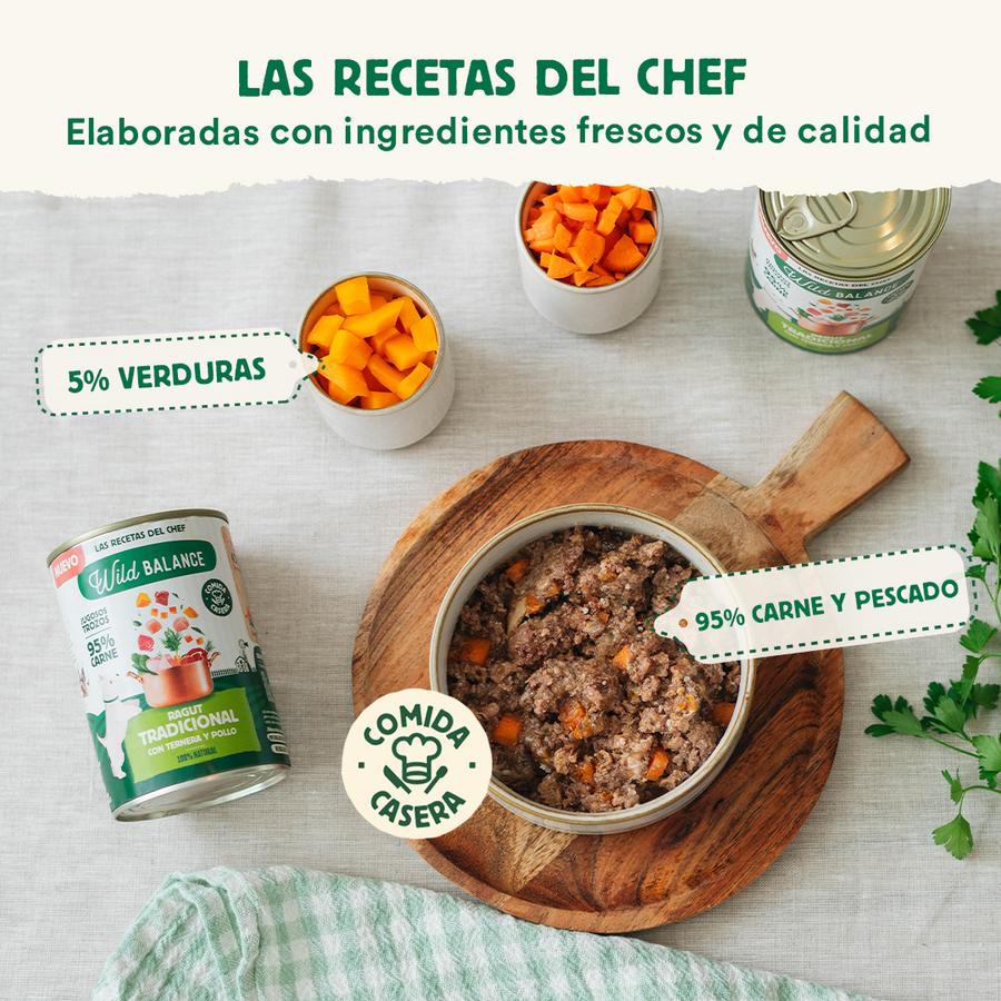 Lata completa Ragut Tradicional de Ternera y Pollo para Perros Wild Balance 400 g