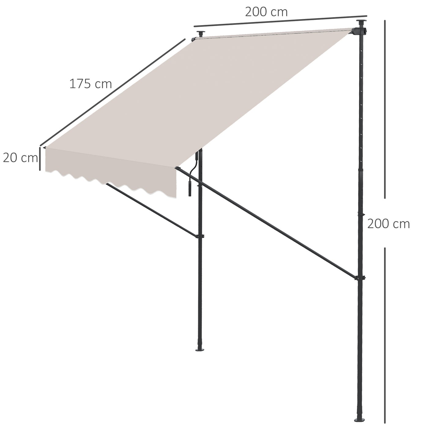 Outsunny Toldo Manual Retráctil 200x175x210-310cm Manivela Protecciónuv40+ Crema_2